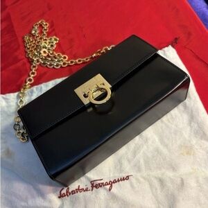 Salvatore Ferragamo Black Crossbody with Gold Chain